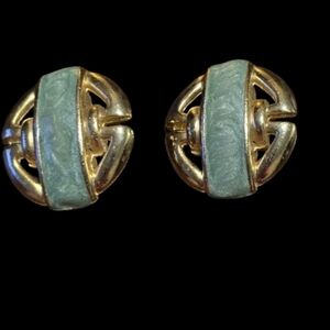 Recovered Vintage Kenneth Jay Lane  Teal and Gold Tone Clip Ons 20